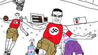 4soyjaks advertisement alley_oop art basketball bloodshot_eyes cargo_shorts clothes dunk dwyane_wade glasses jersey lebron_james nazism new_balance open_mouth scoreboard shorts sproke stadium stubble subvariant:chudjak_front subvariant:scholar tranny variant:bernd variant:chudjak variant:gapejak // 3462x1962 // 1.3MB