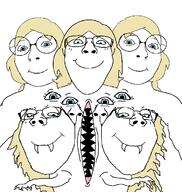 5soyjaks a10_eyes abomination aryan blond blue_eyes claw fangs female glasses hair long_hair multiple_arms multiple_eyes multiple_mouths mutant my_wife nose scary sharp_teeth sisa smile subvariant:bridget subvariant:female_cobson subvariant:gapejak_female teeth variant:gapejak woman // 676x712 // 42.9KB