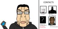 Warrior-Z(user) alfietheboorufag(user) black_hood clean_shaven contacts dr_soyson frown glasses green_eyes hair hoodie jimmy_(mouthwashing) meta:op_took_a_selfie_of_xerself meta:tagme no_stubble shaved subvariant:chudplier subvariant:euroaryan subvariant:euromutt variant:markiplier_soyjak variant:soyak white_skin // 1577x800 // 69.9KB