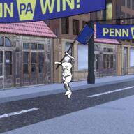3d animated banner ear flag flag:pennsylvania full_body holding_flag holding_object pennsylvania road running soyjak stubble text variant:impish_soyak_ears // 800x800 // 10.5MB