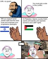 ack brown_skin choke_hold choking foaming_at_the_mouth happy_merchant islam israel jews judaism mehmet_my_son meme muslims palestine smile subvariant:chudjak_front text tongue tranny variant:bernd variant:chudjak // 485x601 // 263.1KB