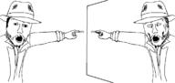 2soyjaks arm clothes glasses h_p_lovecraft hand hat inhuman mustache no_eyes open_mouth pointing soyjak stubble suit variant:two_pointing_soyjaks white_eyes // 1146x543 // 19.1KB