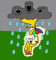 arm bloodshot_eyes boot clothes cloud crying drawn_background ear frown full_body glasses hand irritated leg lightning multiple_soyjaks open_mouth rain raincoat series:objakt soyjak soyjak_trio stretched_mouth stubble subvariant:soyak_(irritated) umbrella variant:gapejak variant:markiplier_soyjak variant:soyak variant:tony_soprano_soyjak // 664x707 // 78.6KB