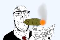 balding cigar cigarette clothes glasses newspaper reading self_insert smoking soyjak stubble sucking suit variant:suckinjak // 1449x986 // 115.6KB