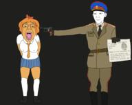 (you) 2soyjaks anti_ongezellig arm big_breasts blood bloodshot_eyes breasts closed_mouth clothes collar_tabs communism dead death ear execution full_body glasses gun gunshot hair hand hat holding_gun holding_object holding_pistol kuz military_cap mymy necktie nkvd ongezellig orange_hair orange_skin pistol shooter shooting skirt soviet_union soyjak stalinism text uniform variant:bernd variant:kuzjak // 946x750 // 272.2KB
