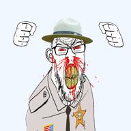 animated animation clothes ext=gif fist fists hat hitting_table law meltdown officer police red_eyes seething serious sheriff variant:feraljak yelling // 2160x2160 // 1.5MB