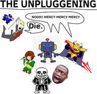 angry asgore_dreemurr badge chara_(undertale) clothes full_body george_floyd glasses holding_object holding_sword jump nate open_mouth sans soyjak stubble sword undertale utubetrollspolice variant:cobson weapon yellow_hair // 1432x1377 // 642.2KB