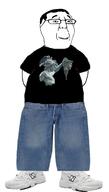 arm clothes full_body glasses hair leg roman smile soyjak technology tshirt variant:chudjak // 1228x2160 // 1.4MB