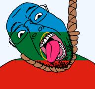 ACK! ack dead flag flag:karachay-cherkessia glasses hair hanging karachay-cherkessia open_mouth rope russia skin soyjak star_(symbol) stubble suicide sun teeth tongue transparent transparent_background variant:bernd white yellow_teeth // 768x719 // 41.8KB