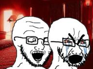 2soyjaks angry animated bloodshot_eyes crying glasses irl_background open_mouth sex soyjak stubble variant:cryboy_soyjak variant:soyak // 588x440 // 218.5KB