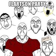 aryan buff closed_mouth clothes deformed full_body glasses multiple_soyjaks mustache open_mouth queen_of_spades serious smile stubble text thick_eyebrows variant:chudjak variant:flartson // 500x500 // 60.4KB