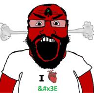 angry arrow balding beard clothes fume glasses hair heart i_love open_mouth red_skin soyjak spade subvariant:science_lover text tshirt variant:markiplier_soyjak // 800x790 // 150.6KB