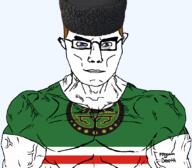 aryan chechnya clothes flag:chechnya ginger ginger_hair glasses hat islam subvariant:chudjak_front subvariant:muscular_chud text variant:chudjak white // 1059x929 // 225.0KB
