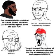 3soyjaks bald baseball_cap beard black_skin bloodshot_eyes brown_eyes calarts crying ear frown glasses hair maga maga_hat negro nose nose_piercing piercings red red_hat soyjak stubble teeth variant:soyak woja // 1200x1195 // 654.3KB