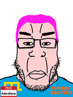 Astrofene_(namefag) closed_mouth crimean_tatar femboy femboy_hooters glasses hair hello_my_name_is_(sticker) lips merge neutral purple_hair soyjak stubble subvariant:chudplier variant:chudjak variant:markiplier_soyjak // 600x800 // 227.3KB