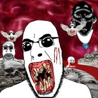 angry bad_teeth beard blood blood_from_mouth blood_on_face bloodshot_eyes broken_teeth closed_mouth cracked_teeth crying demon ear evil facial_mark gem glasses gore hell lips multiple_soyjaks mutilation nightmare_fuel oh_my_god_she_is_so_attractive ominous open_mouth sharp_teeth skull smile soyjak stubble variant:cobson variant:israeli_soyjak variant:markiplier_soyjak variant:nojak variant:soyak wing yellow_teeth you_were_one_i_ker // 1080x1080 // 3.3MB