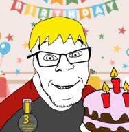 birthday cake candle glasses happy looking_at_you medal nate smile soyjak soyjak_party stubble variant:feraljak wholesome // 1470x1500 // 695.7KB