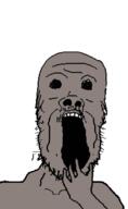 beard grey_skin hands_on_face no_eyes no_glasses open_mouth stubble variant:a24_slowburn_soyjak wrinkles // 600x974 // 27.7KB