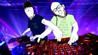 2soyjaks animated arm beanie closed_eyes closed_mouth clothes dj glasses headphones irl irl_background music song sound soyjak thrembo tshirt variant:cobson variant:nojak video // 640x360, 236s // 9.0MB