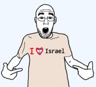 arm clothes ear flag:israel glasses i_love israel open_mouth pointing soyjak stubble tshirt variant:shirtjak // 618x559 // 1.3MB