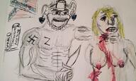 arm blood breasts buff closed_mouth clothes confederate ear earring female glasses grin hair hand hat holding_knife holding_object knife meta:pornographic_content murder naked nsfw pencil_drawing redraw soyjak stubble swastika variant:impish_soyak_ears yellow_hair z_(russian_symbol) // 2000x1200 // 1.5MB
