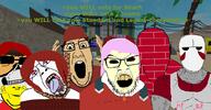 arm arsenal_(roblox) black_eyes clothes clown glasses greentext hanging hat horn mask multiple_soyjaks open_mouth pink_hair red red_hair roblox rope smile stubble subvariant:muscular_chud suicide variant:bernd variant:chudjak variant:el_perro_rabioso variant:feraljak variant:impish_soyak_ears variant:ppp variant:tony_soprano_soyjak white_skin yellow_skin yellow_teeth zero_two // 1970x1026 // 590.3KB