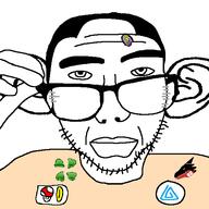 4chan bad_dragon badge banana closed_mouth ear glasses hair hand holding_object soyjak stubble the_gem_that_saved_the_sharty variant:sobot // 548x548 // 18.0KB