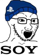 beanie clothes glasses hat open_mouth playstation sony soyjak stubble text variant:soyak // 572x808 // 189.4KB