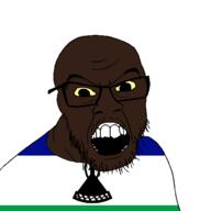 black_skin clothes country flag glasses lesotho open_mouth small_eyes soyjak stubble variant:feraljak // 1500x1500 // 37.7KB