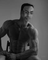 buff chad chair gigachad glasses gray_background happy italy_vs_mexico muscles original_content pose realistic sitting smile variant:chudjak // 800x986 // 385.4KB