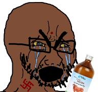 bindi bloodshot_eyes bottle brown_skin cow_piss cow_urine crying glasses hindu hinduism india indian open_mouth soyjak stubble swastika template thick_eyebrows variant:cryboy_soyjak yellow_eyes // 1080x1012 // 173.6KB