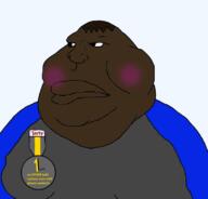 award badge blue blush brown_hair brown_skin chud_(boorufag) chud_(soybooru) eyes fat grey hair jake jakparty_soy lips looking_to_the_left mutt shitskin text ugly variant:meximutt // 800x765 // 91.7KB
