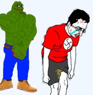 angry arm beaten blood boot bruise clothes crying frog glasses green_skin hair hand jeans muscles nazism ouch pepe piss redraw shaking swastika tshirt variant:chudjak vein // 697x712 // 97.6KB