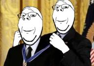 2soyjaks barack_obama clothes happy irl_background medal meme samefag soyjak stubble subvariant:wholesome_soyjak suit variant:gapejak // 1023x720 // 511.1KB