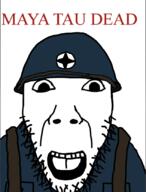 Maya_Tau centaura half_open_mouth helmet soldier soyjak stubble subvariant:dykeson teeth text tongue variant:dylanjak // 632x832 // 81.7KB