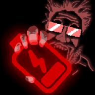 battery black_background dark five_nights_at_cobson's glasses hair holding_object open_mouth red stubble variant:markiplier_soyjak // 256x256 // 25.9KB