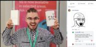 5g arm clothes facebook glasses hair hand holding_object irl open_mouth soyjak stubble telstra text variant:soyak // 680x337 // 333.5KB