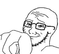bald beard closed_mouth finger fingernail gesture glasses got_your_nose meta:low_resolution smile smug soy soyjak stubble variant:soyak wrinkles // 529x480 // 5.9KB