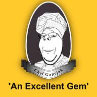 ashens chef chef_excellence chef_hat closed_mouth clothes gradient hat ribbon smile subvariant:wholesome_soyjak text uniform variant:gapejak yellow_background // 1000x1000 // 378.9KB