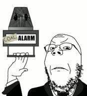 alarm animated arm clothes coal frown glasses hand holding_object necktie police_light sign soyjak stubble suit text variant:gapejak // 1070x1172 // 332.0KB