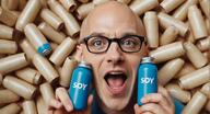 ai_fingers ai_generated background bald black_glasses glasses hazel_eyes male open_mouth pink_lips soy_milk stubble teeth variant:soyak white_skin // 1392x752 // 313.5KB