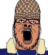brown_skin cap clothes glasses hat headphones jacket mustache open_mouth soyjak stubble variant:a24_slowburn_soyjak // 454x520 // 91.2KB