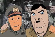 2soyjaks adolf_hitler benito_mussolini blue_eyes brown_eyes closed_mouth clothes fascism friendship germany hair hand hat irl_background italy mustache nazism no_more_brother_wars stubble tan_skin variant:cobson variant:feraljak white_skin // 759x515 // 62.8KB