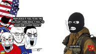 4soyjaks angry antenna central_intelligence_agency closed_mouth clothes communism countries europe european_union flag glasses hammer_and_sickle hand open_mouth orange_eyes pointing reddit russo_ukrainian_war smile smug soviet_union soyjak stubble text tshirt ukraine united_states variant:chudjak variant:cobson variant:el_perro_rabioso variant:soyak wojak // 1057x595 // 292.2KB