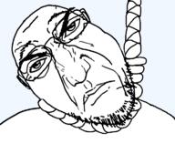 closed_mouth frown glasses hanging punisher_face rope soyjak stubble suicide variant:bernd // 768x719 // 93.7KB