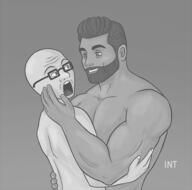 arm full_body gigachad glasses hand int_(4chan) nas:gigachad open_mouth redraw soyjak stubble variant:soyak watermark // 576x571 // 266.1KB