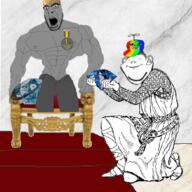 4soyjaks angry arm baby badge buff burger_king closed_eyes clothes colorful crown deformed ear full_body gem gigachad glasses grey hair hand hat holding_gem holding_object just_fuck_my_shit_up kneel leg mustache nikocado_avocado open_mouth pacifier pantless robe shoe smile sneakers soot_colors soyjak soyjak_party stubble subvariant:jacobson variant:a24_slowburn_soyjak variant:cobson variant:impish_soyak_ears // 750x750 // 515.9KB