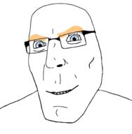 a10_eyes aryan blue_eyes glasses smile soyjak subvariant:teutonson template variant:cobson yellow_eyebrows // 659x674 // 62.2KB