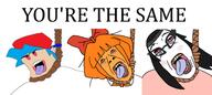 2soyjaks ack anti_ongezellig anti_soytan bloodshot_eyes blue_hair bowtie boyfriend_(friday_night_funkin') cap clothes dead friday_night_funkin' glasses hair hanging hat multiple_soyjaks mymy no_nose ongezellig open_mouth orange_hair orange_skin rope soy soy_parody soyjak soylent stubble suicide suicide_pact tan_shirt teeth tongue total_sloptran_death variant:bernd variant:soytan video_game white_skin yellow_teeth you're_the_same // 1920x860 // 303.1KB