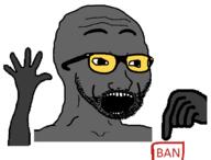 animated arm button excited glasses hand hands_up open_mouth shaking soot soot_colors soyjak soyjak_party stubble text variant:excited_soyjak // 658x500 // 32.3KB